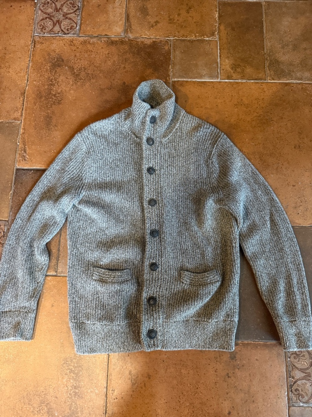 J.Crew Men’s Rugged Marled Hazelnut Cardigan Cotton Sweater Button Front Size M